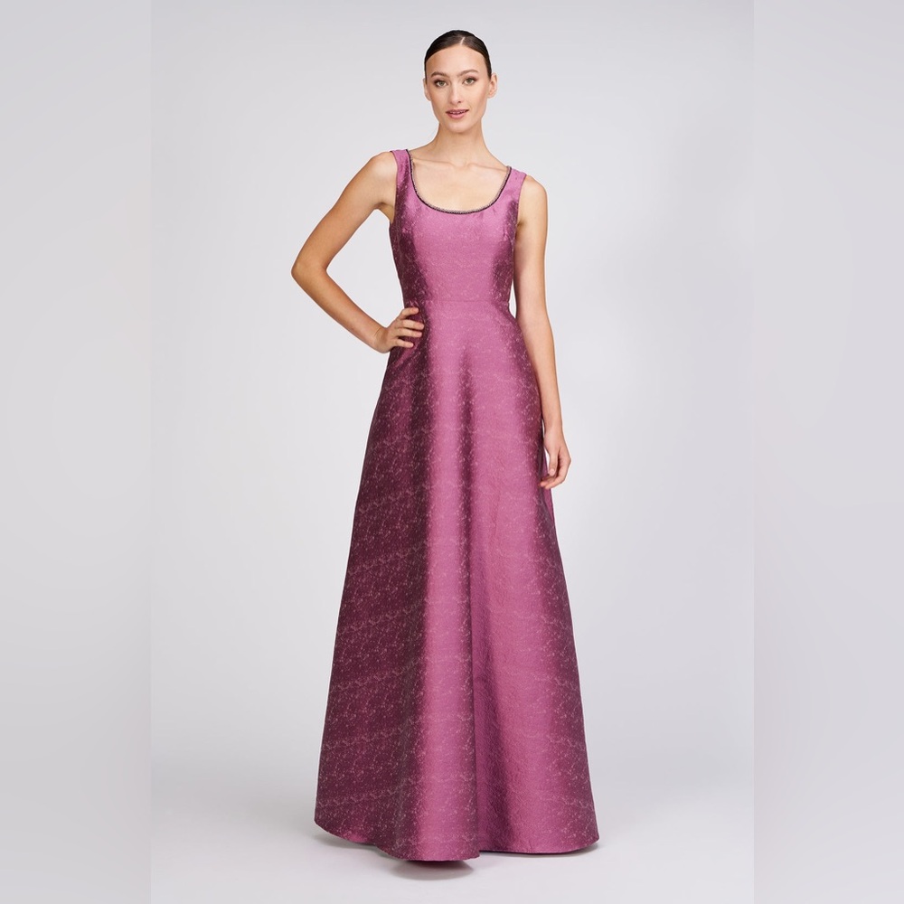 Kay Unger Penelope Gown Size 14 Berry Sorbet Jacquard A Line Formal Evening Dres - Picture 2 of 10